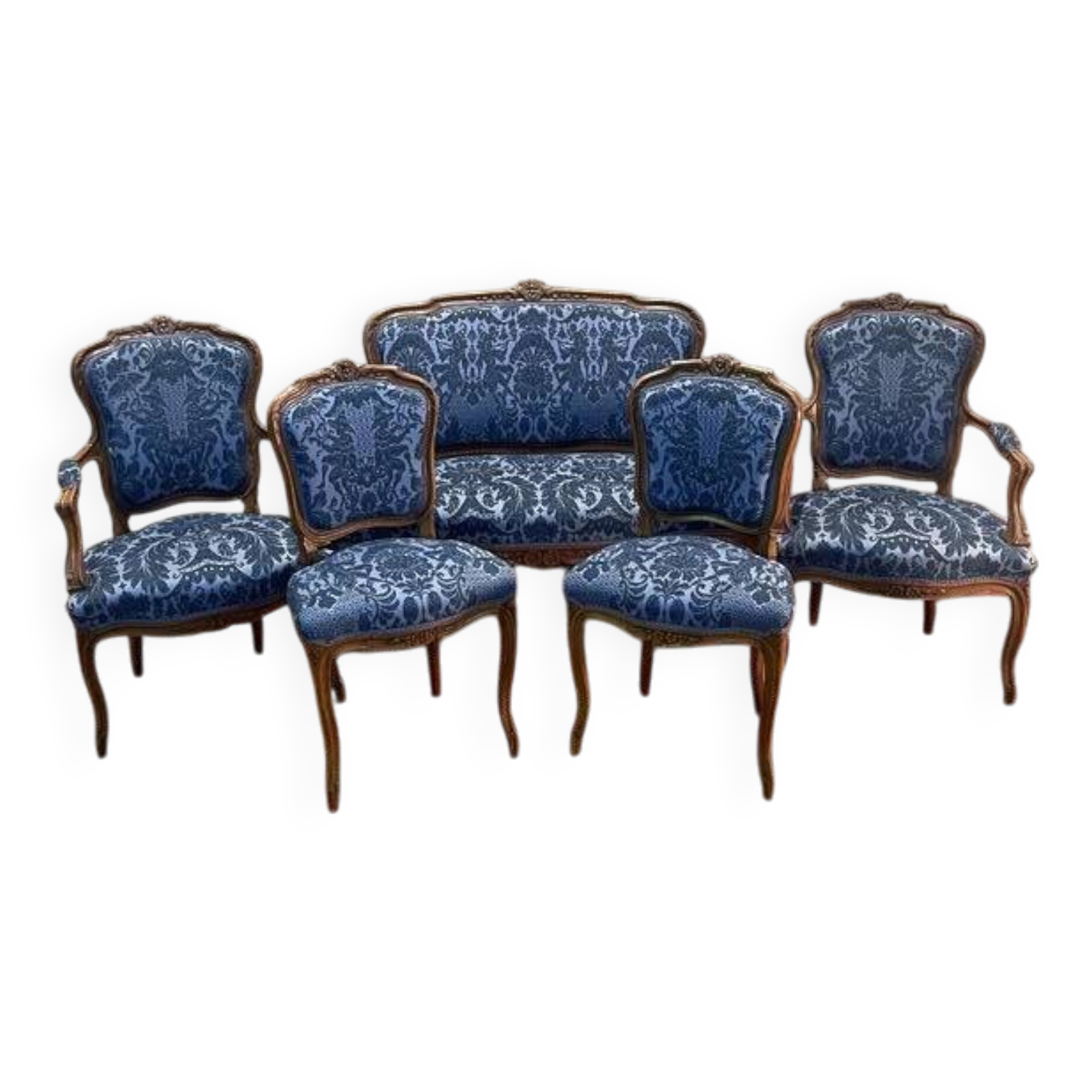 Louis XV blue velvet living room