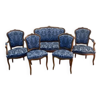 Louis XV blue velvet living room