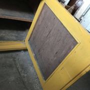 Pine wardrobe painted in straw yellow ochre - period piece from 1890-1919, antique style.