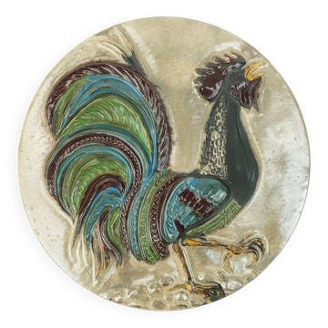 vintage 11" ruscha WALL TILE rooster motif 1970s