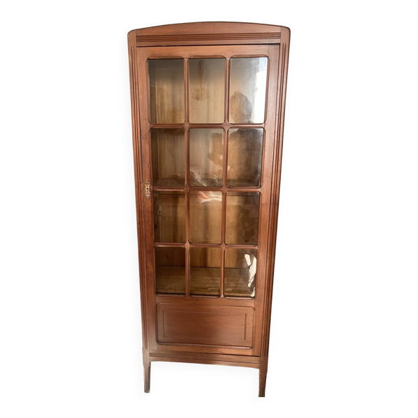 Petite vitrine ancienne style Art Déco en bois massif - H160cm