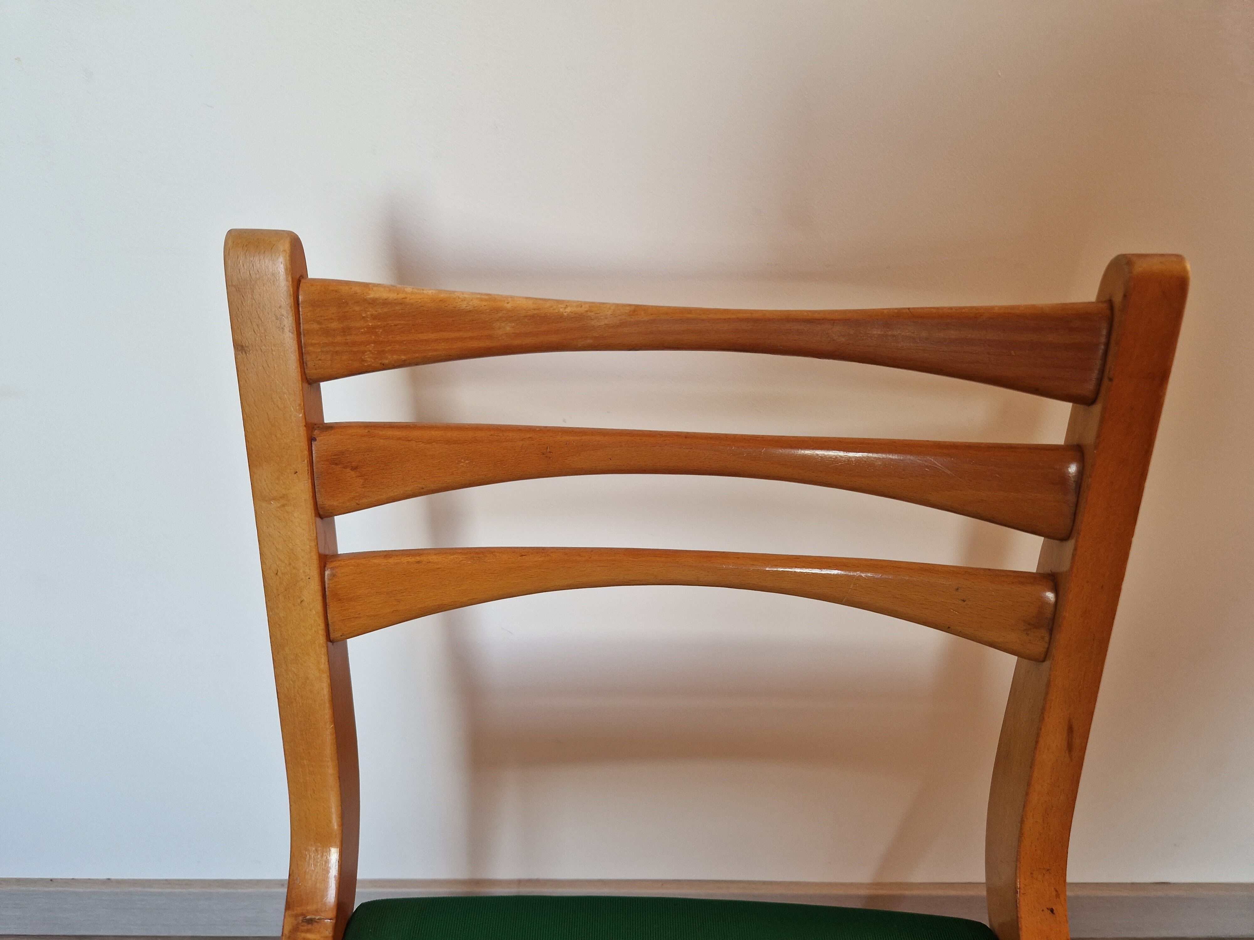 Scandinavian chair vintage beech and green vinyl
