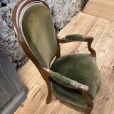 Armchair Voltaire Louis Philippe in wood green velvet XIX