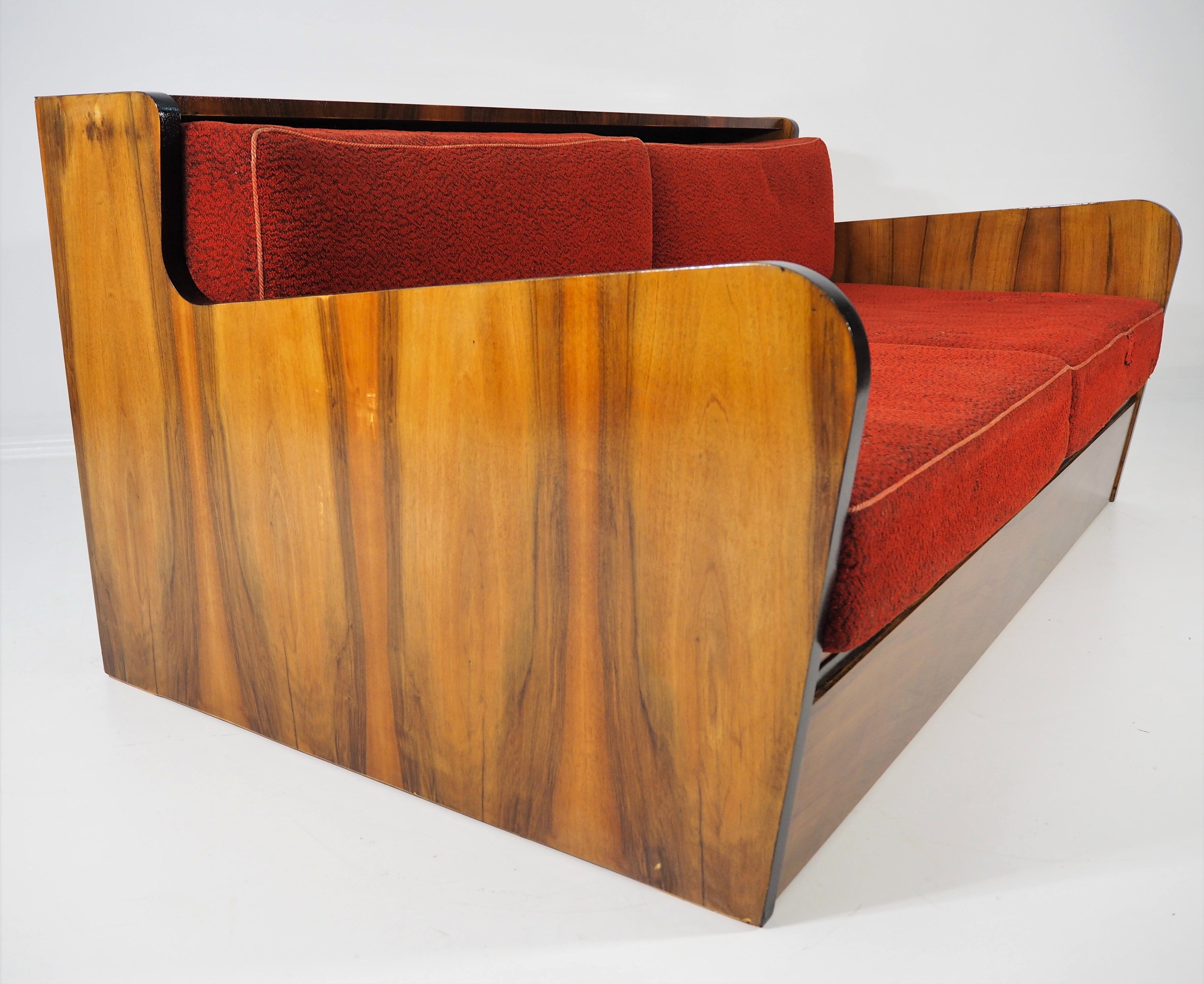 Art deco walnut sofa bed 1960s