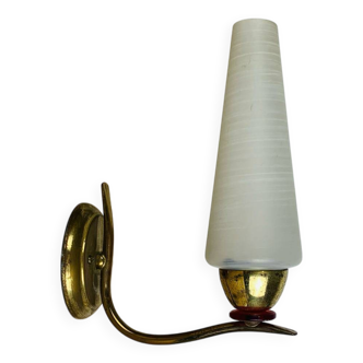 Brass and opaline tulip wall lamp, 1950s, vintage