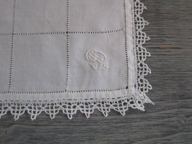 14 antique embroidered, monogrammed tea towels