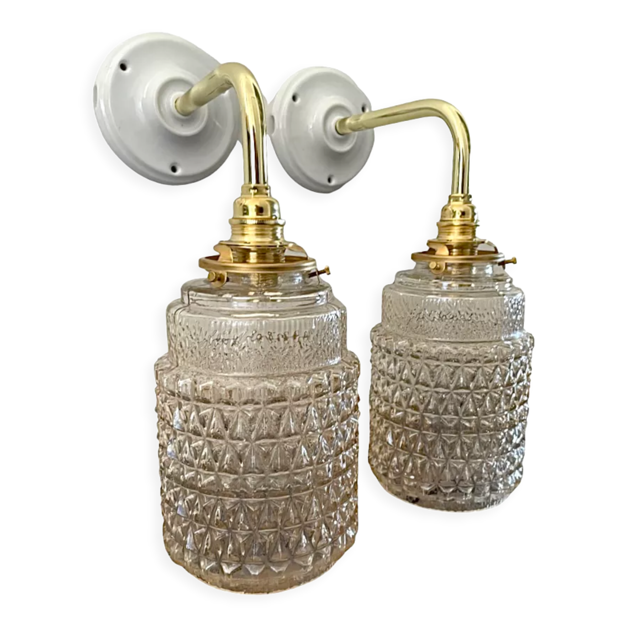 Pair of vintage electrified glass wall lamps