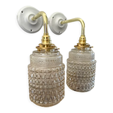 Pair of vintage electrified glass wall lamps