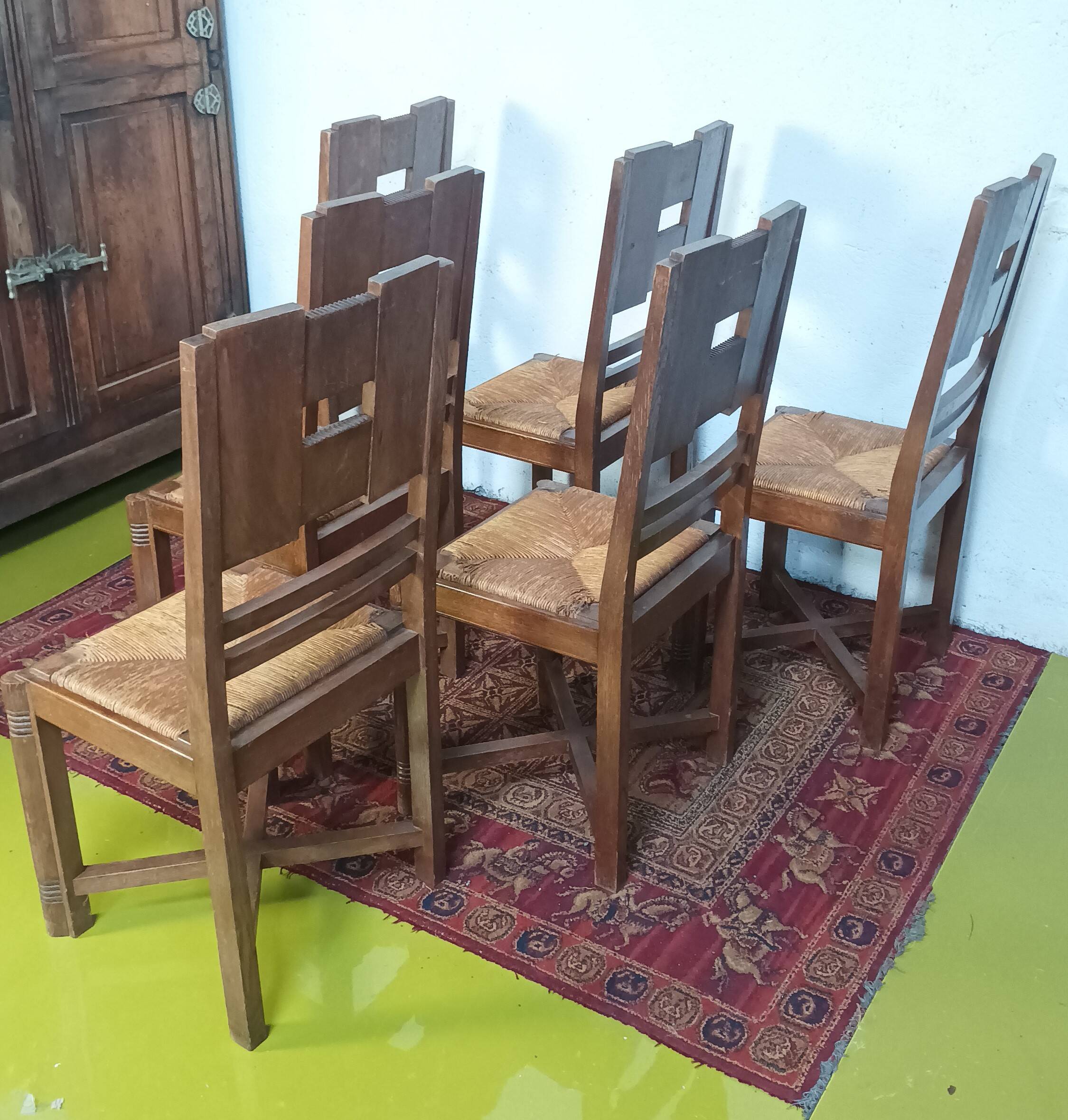 Set of 6 Art Deco oak chairs