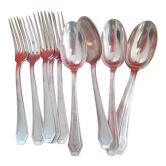 5 Large forks + 5 large spoons in silver metal, 50 years.