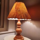 Vintage wooden lamp with pleated fabric lampshade 1980