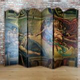 Rare paravent Art déco peint à la main dans le style de Michel-Ange