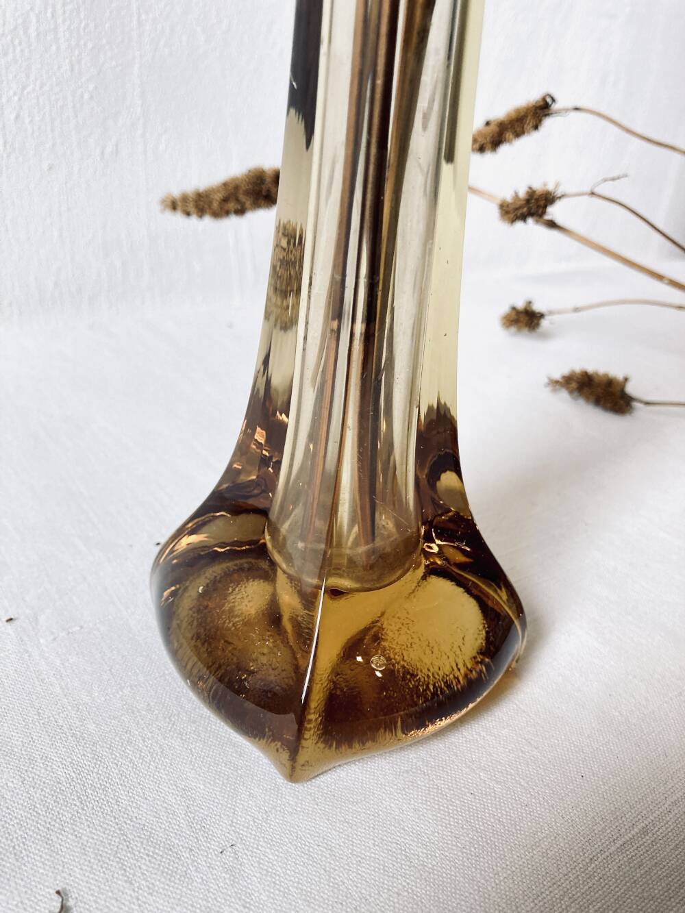Amber glass soliflore vase, four-lobed base, 1960s-1970s.