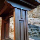 Vintage 1930s French bistro table – beech base, walnut top and nickel-plated stand