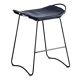 Tabouret de bar contemporain sculptural organique en métal fumé noir et cuir bleu marine