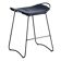 Contemporary sculptural organic bar stool in smoked black metal and navy blue leather.