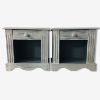 Pair of bedside tables, weathered gray white