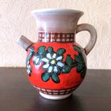 Carafe, jug, chevrette, artisanal, ceramic with floral decoration