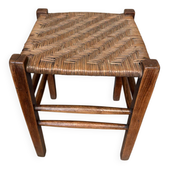Antique Perriand style rattan cane stool