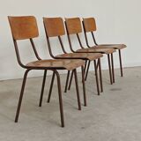 Set of 6 Czech school chairs in metal and wood, Kovona bistro style.