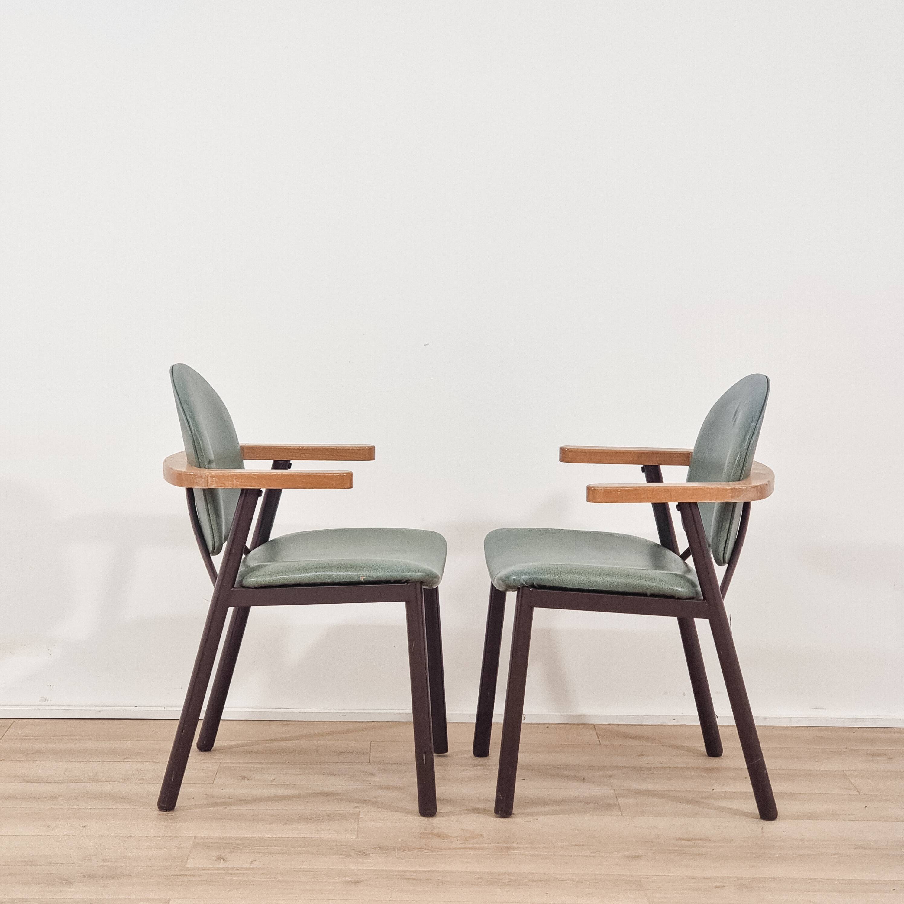 Pair of green armchairs, modernist design, 1970s