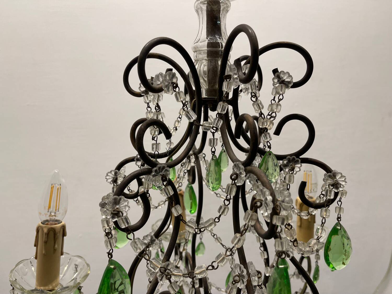Green Macaroni Crystal Chandelier 1950’s