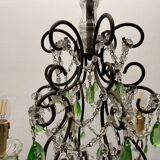 Lustre en cristal macaroni vert, années 1950