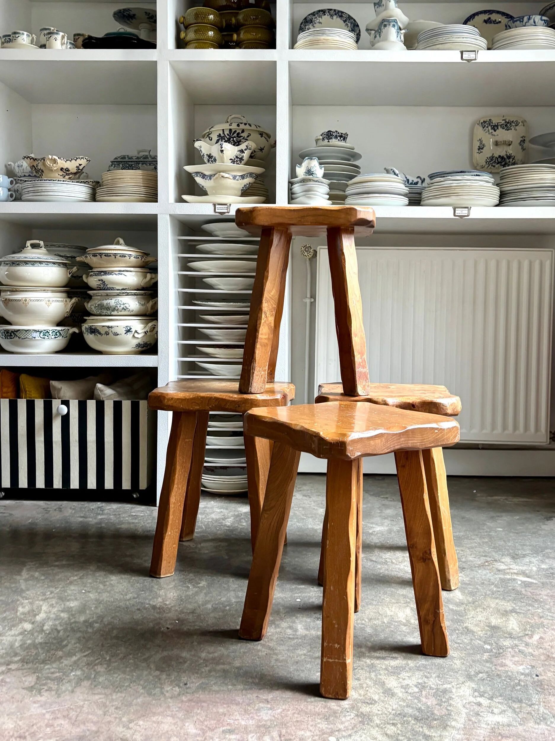Brutalist wooden stool