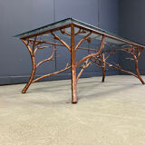 Vintage hand crafted wrought iron tree branches cocktail table, 1970s