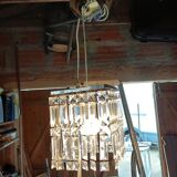 Vintage Chrome Chandelier and Transparent Plastic Pendants