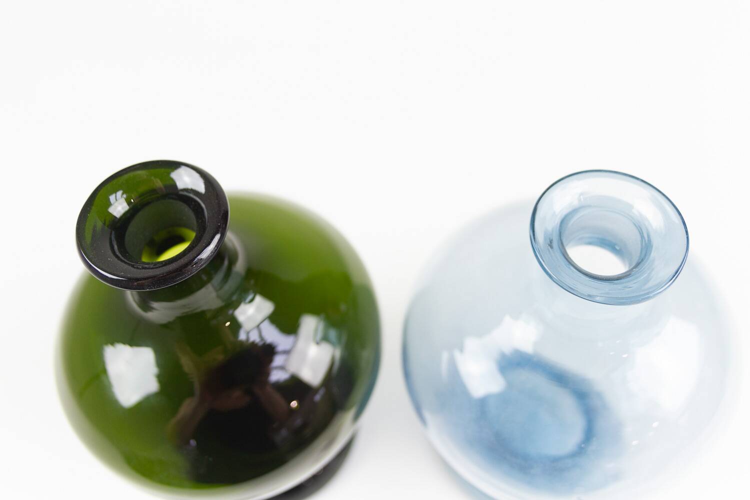 Danish Art Deco Blue and Green Glass Decanters, 1930s, Set of 2