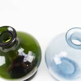 Danish Art Deco Blue and Green Glass Decanters, 1930s, Set of 2