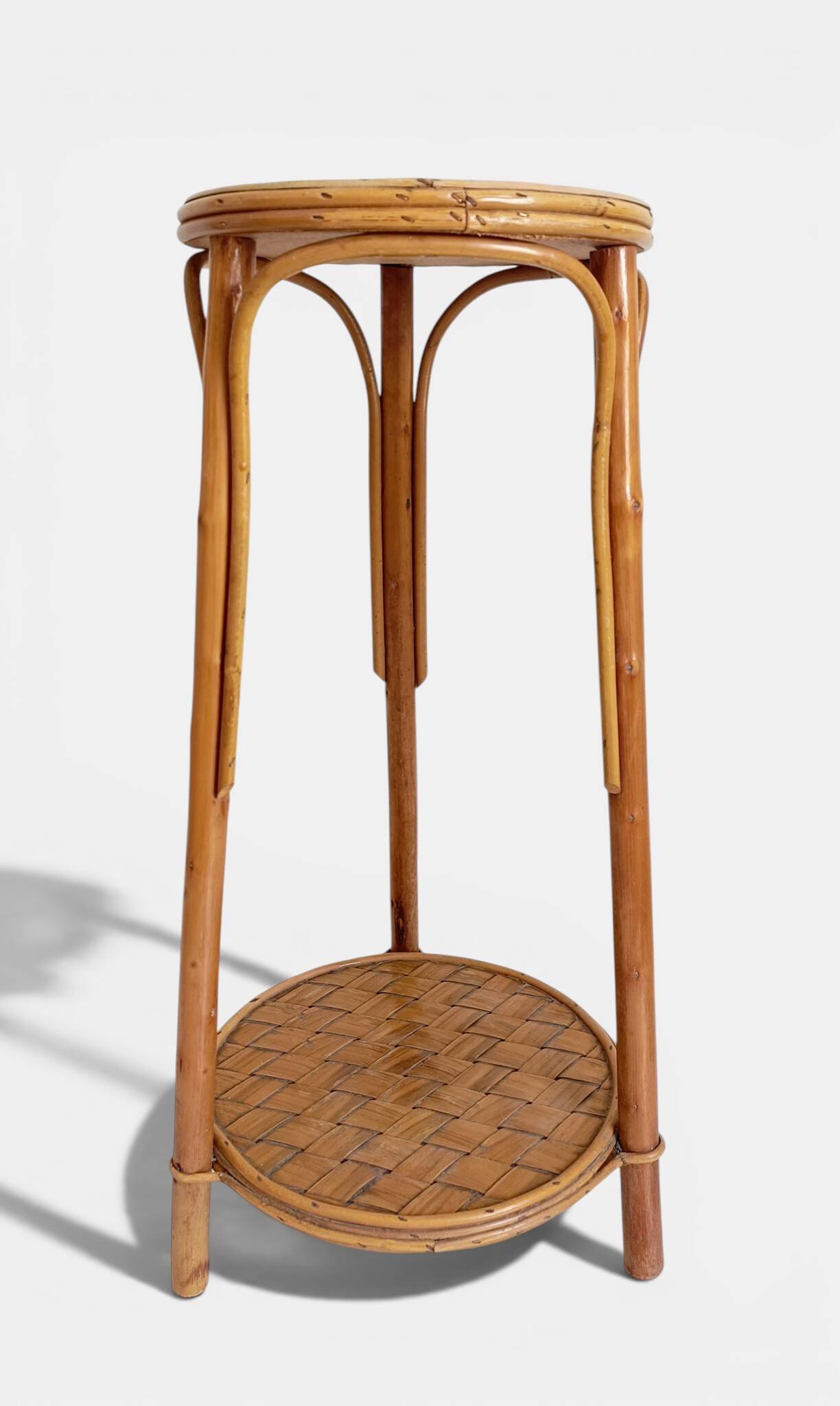 Table d'appoint, support à plante en bois, bambou et roseau, années 1960