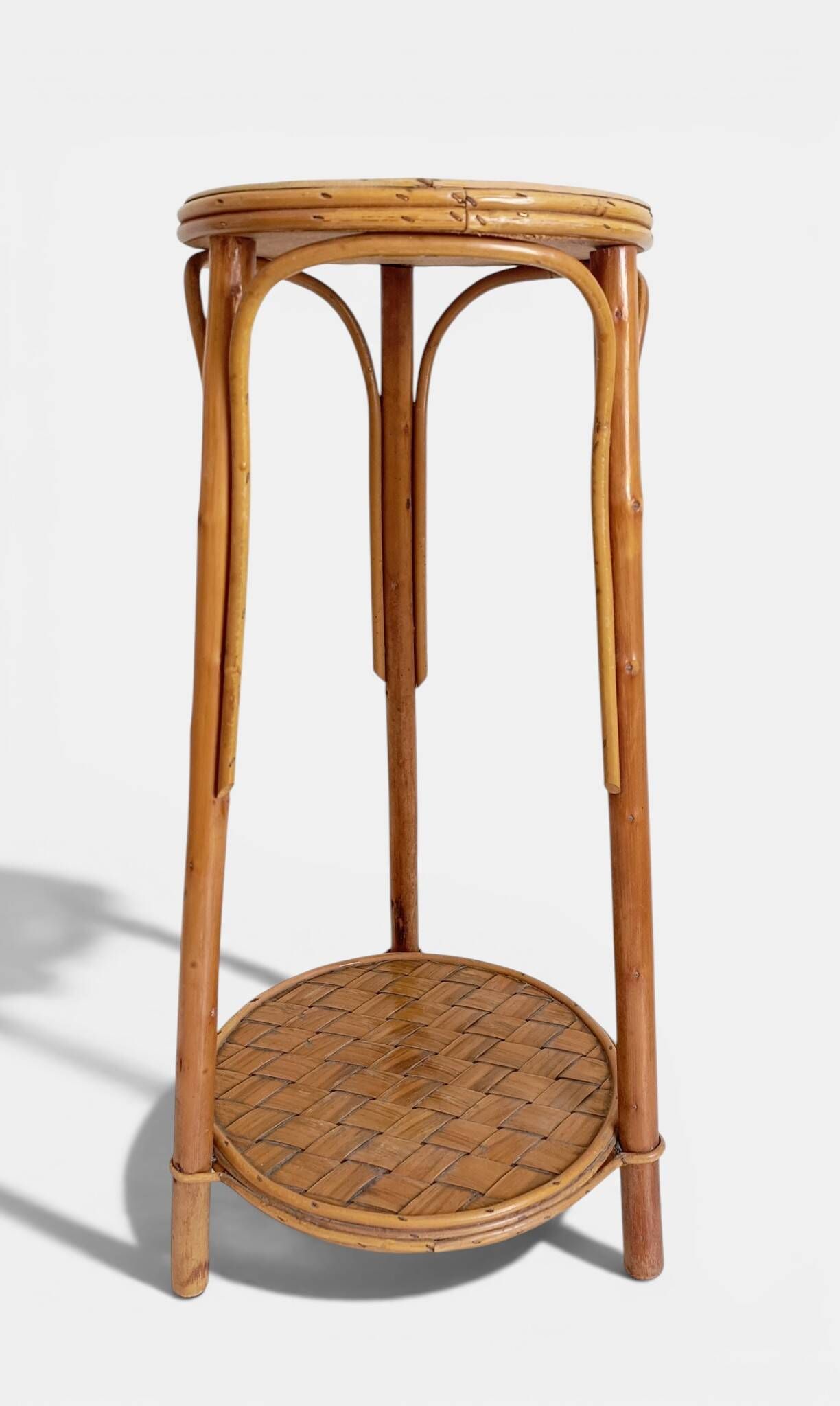 French Mid-Century Wood, Bamboo and Reed Plant Stand, 1960s