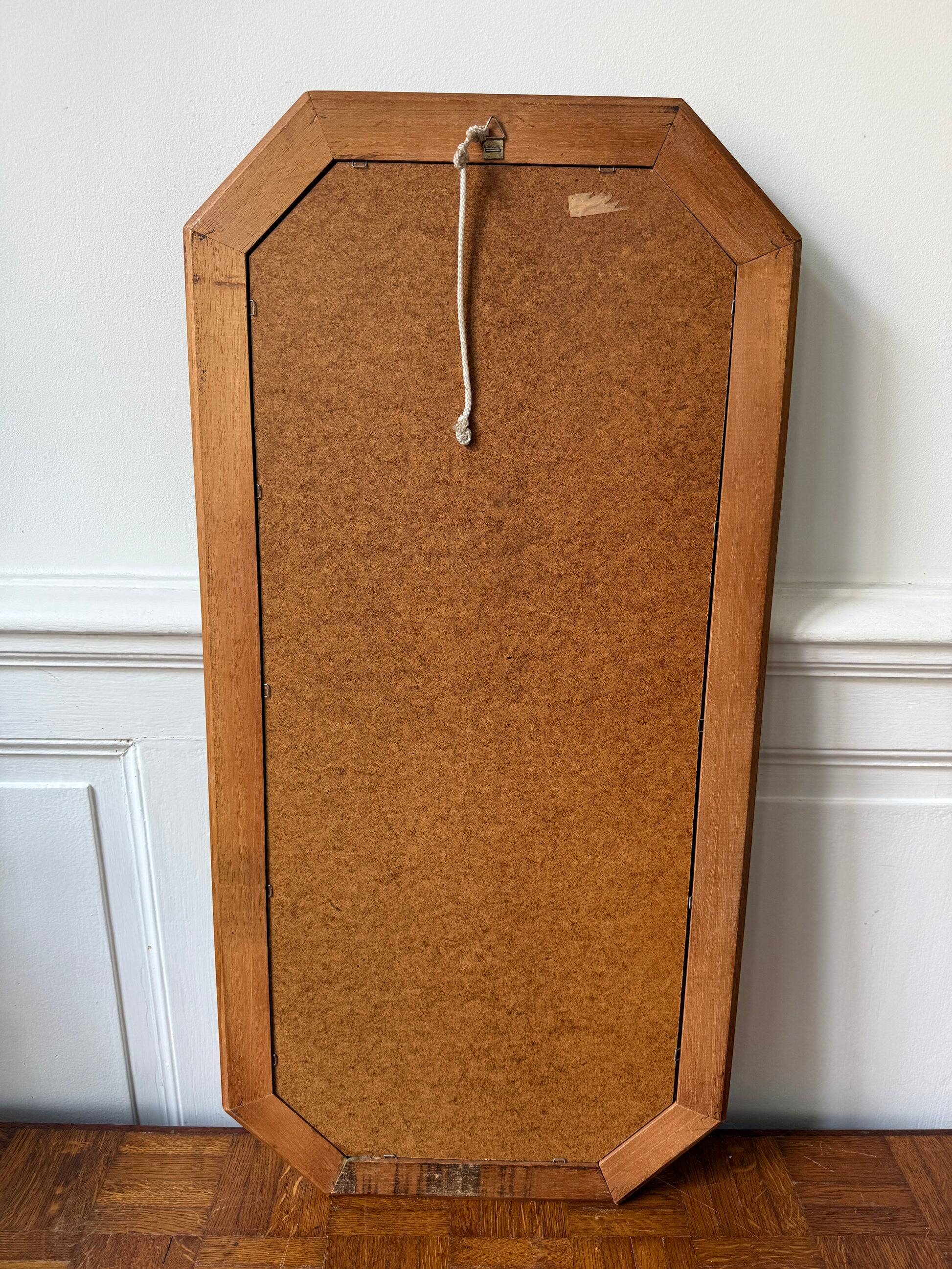 Miroir octogonal nervuré en bois doré
