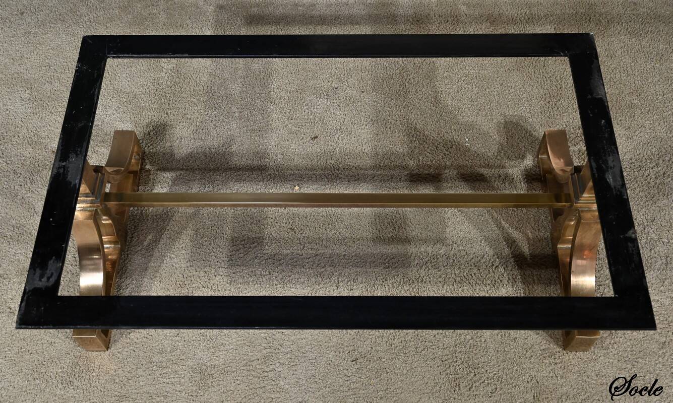 Brass and travertine coffee table, Art Deco period, 1930