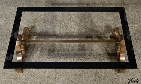 Table basse en laiton et travertin, époque Art Déco, 1930