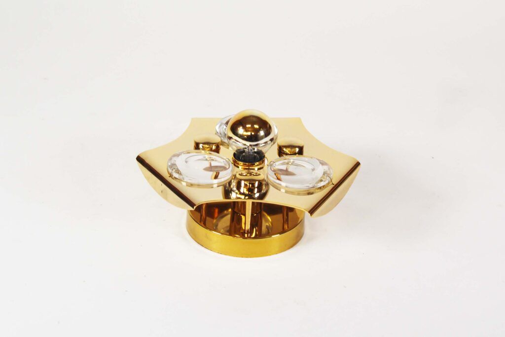 Polished brass and crystal glass wall lamp by Palwa, Germany 1960s