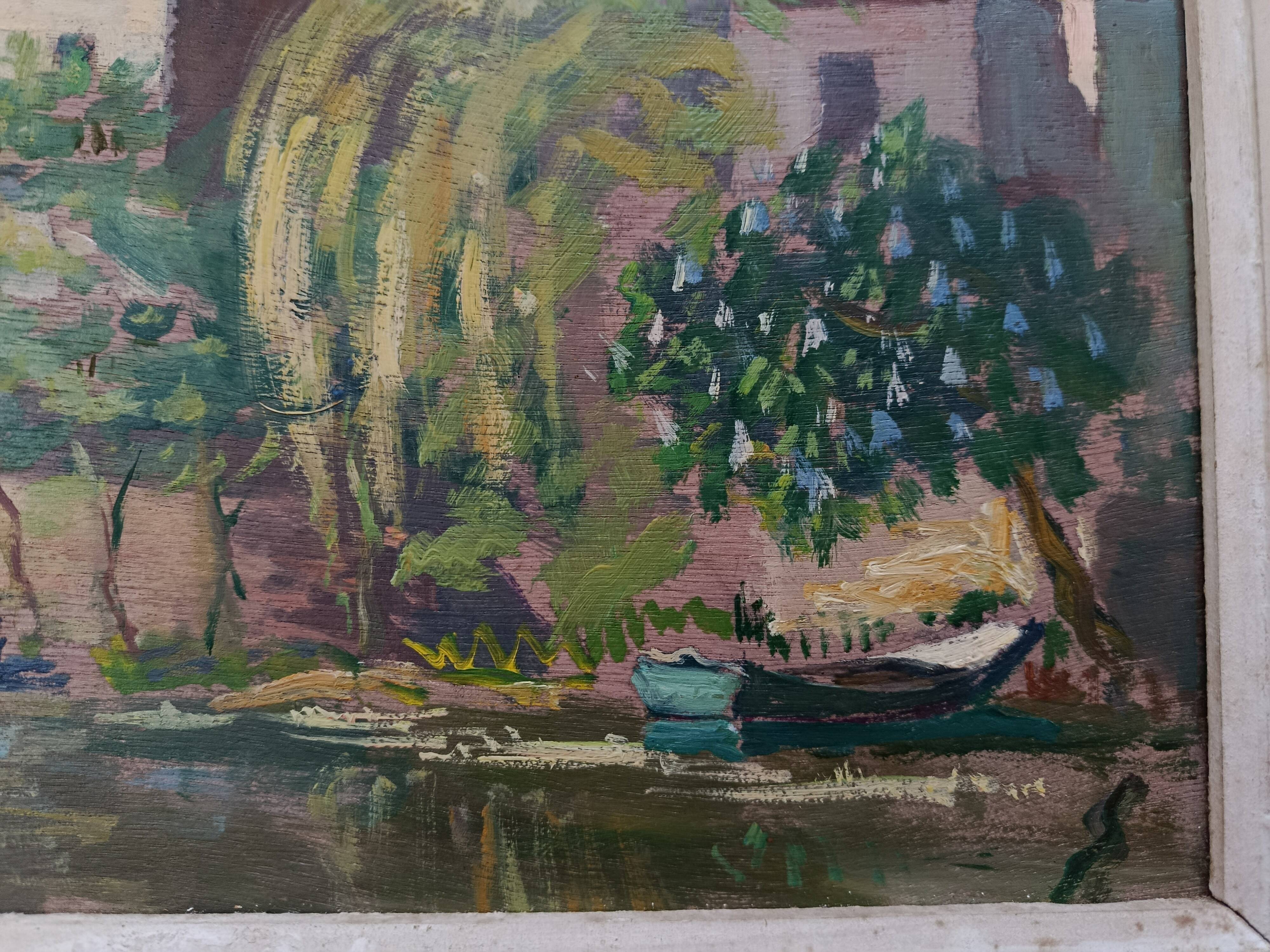Oil on wood panel CHATEAU DE CLISSON 44 by PIERRE BERTRAND, frame 1940