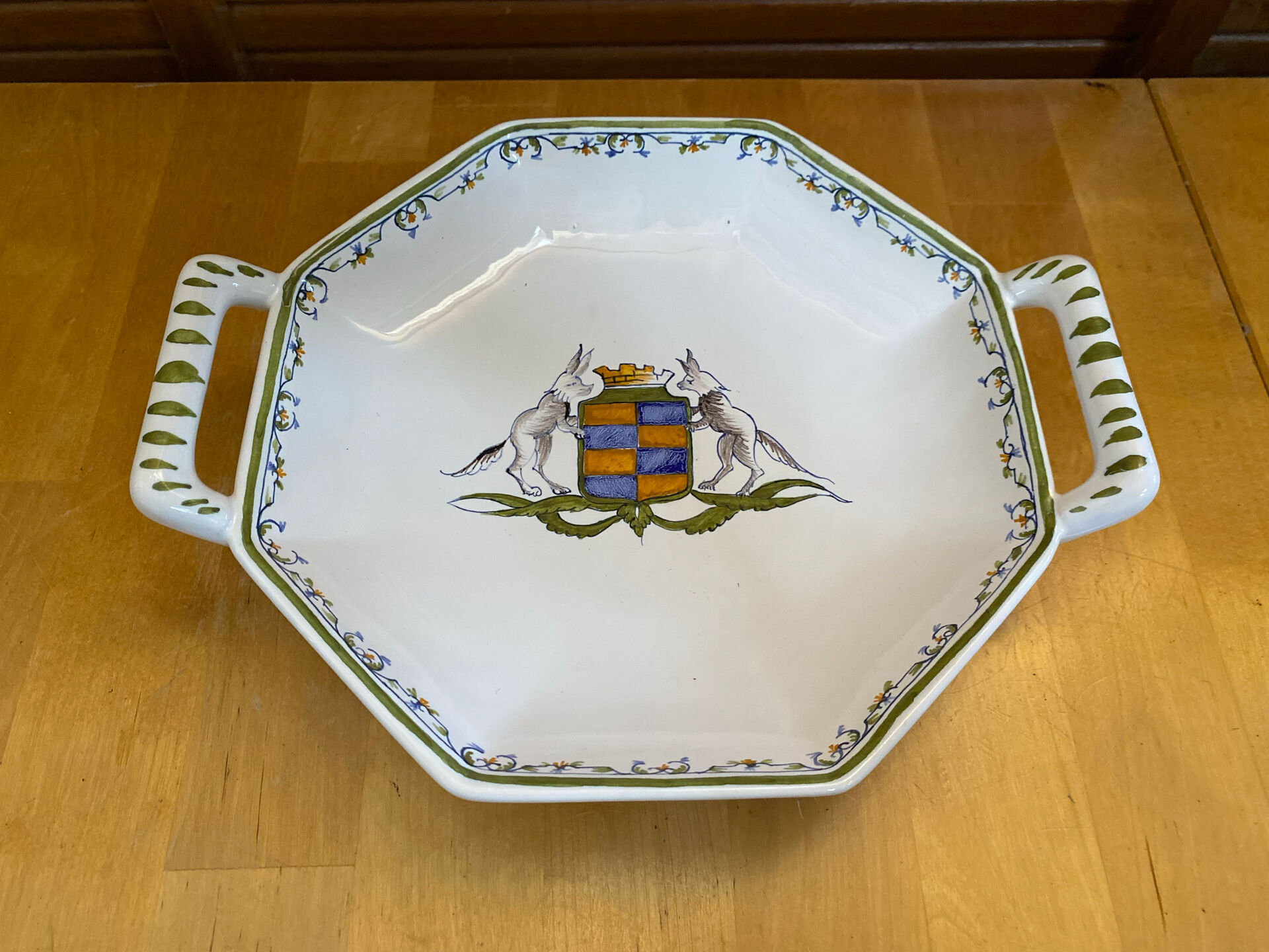 Old style moustiers plate white ceramic polychrome decor vintage