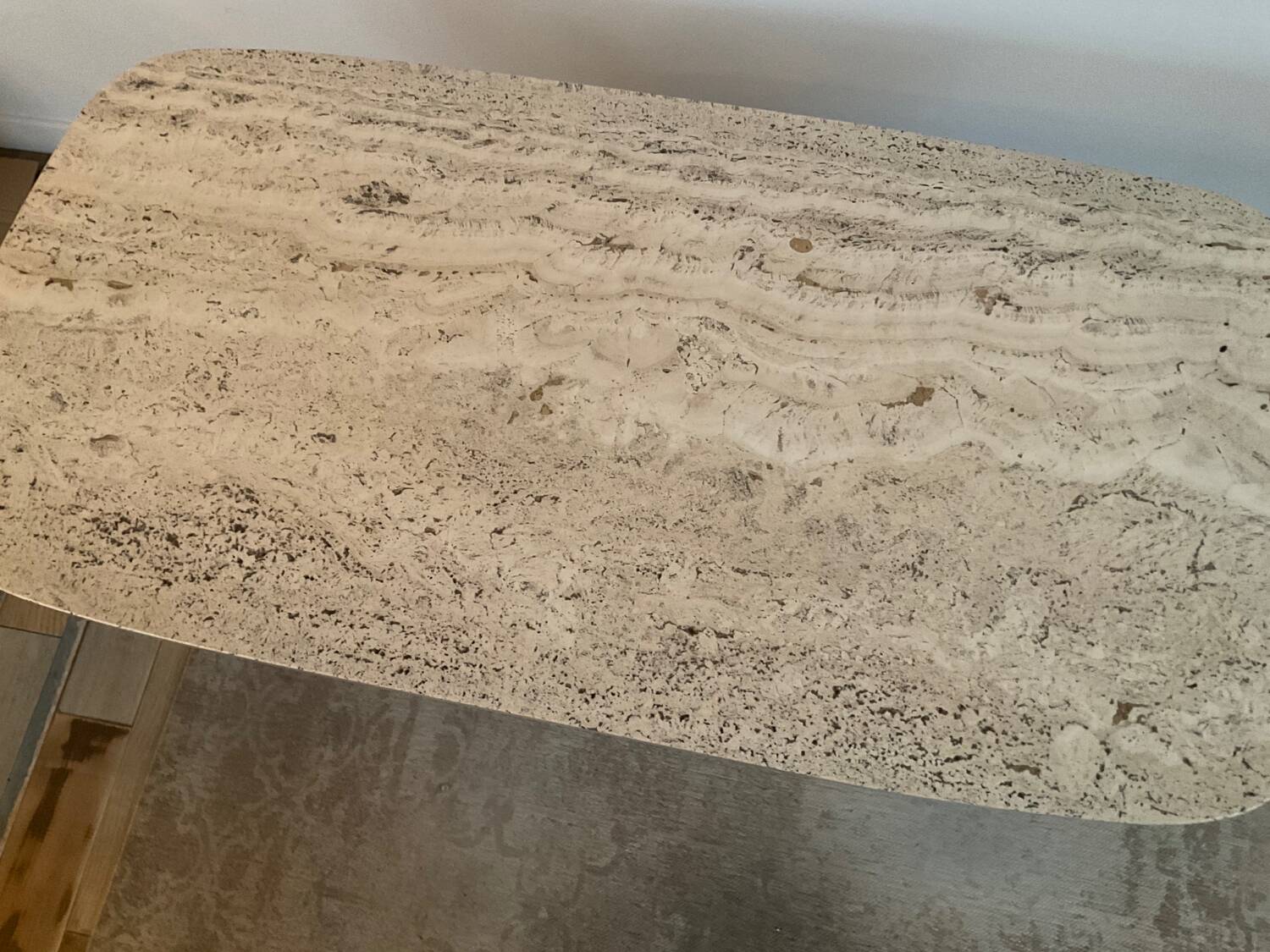 Travertine and wood coffee table from the 60s-70s