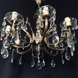 8 lights, crystal, bronze and brass chandelier
