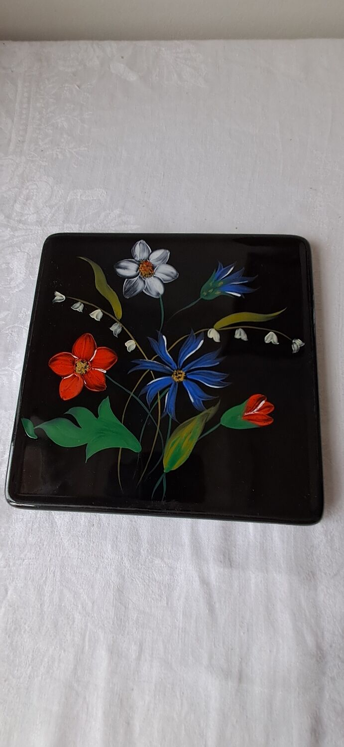 Longwy ceramic trivet, hand-painted decoration