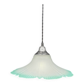 Suspension fleur en verre dépoli à bord vert d’eau