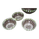 Set of 3 old glass bowls/cups decorated with small white flowers Materne rare