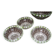Set of 3 antique glass bowls/dishes decorated with small white flowers by Materne, rare.