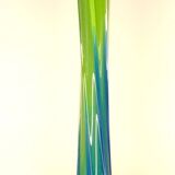 Vintage blown glass vase, twisted, blue and green, height: 39cm