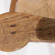 Pair of brutalist oak throne chairs with rush seats – Netherlands, 1930s