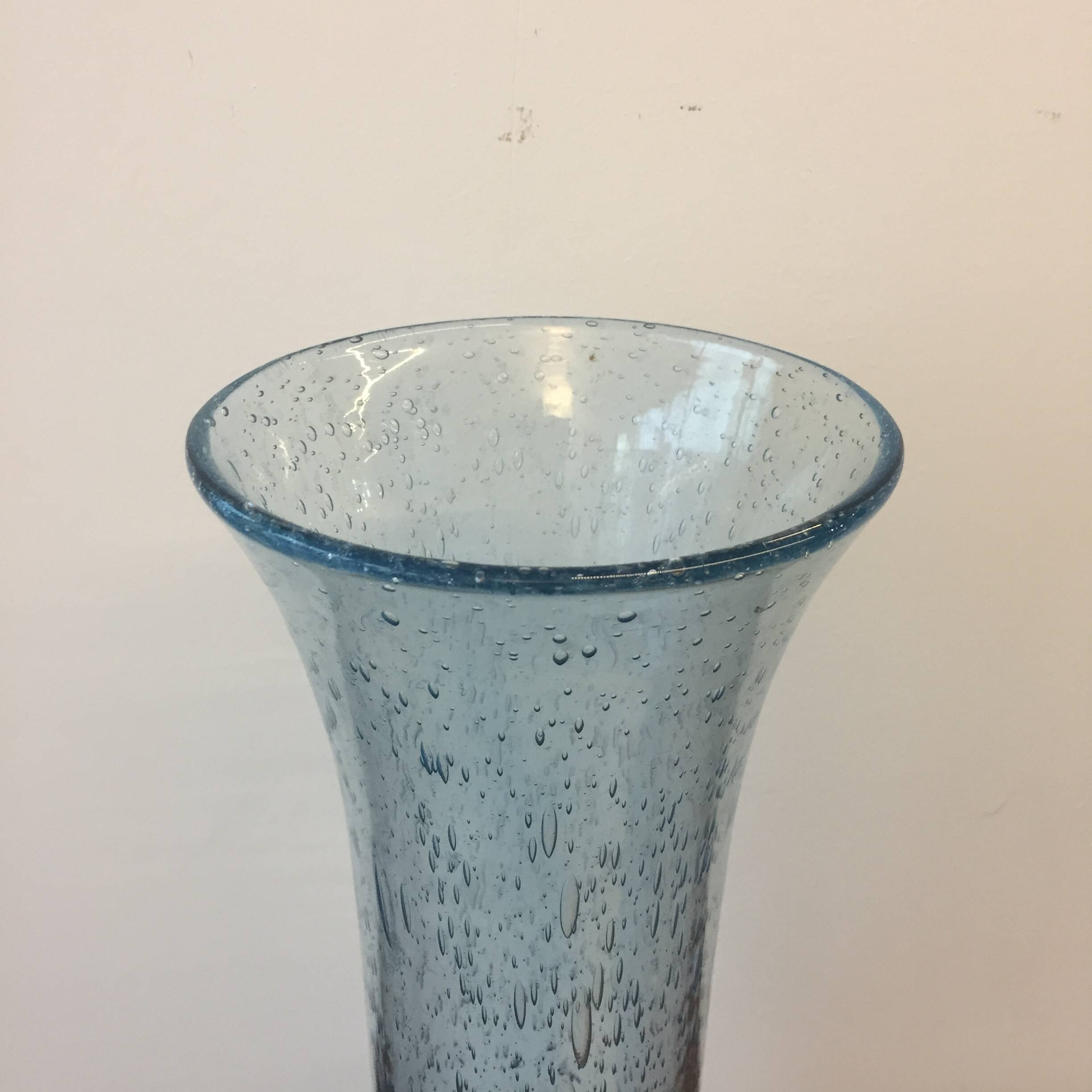 Blue bubble glass vase