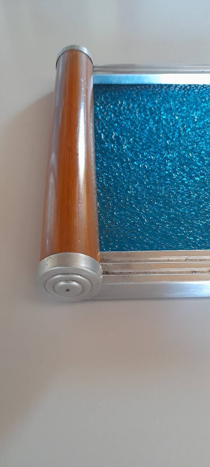 Art deco tray, glass, wood and metal 1930